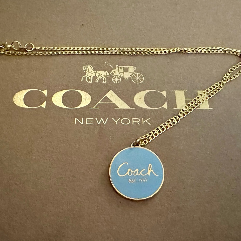 Coach Large Powder Blue Medallion Pendant 18k/.925 Necklace - Picture 1 of 6